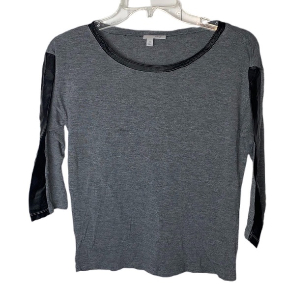 Halogen 3/4 length sleeve vegan leather trim tee - Picture 2 of 9